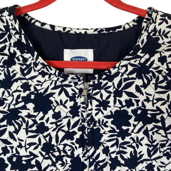 Old Navy Plus Size XXL Quilted Bomber Jacket Navy White Floral Comfy Ligthweight - Picture 7 of 16